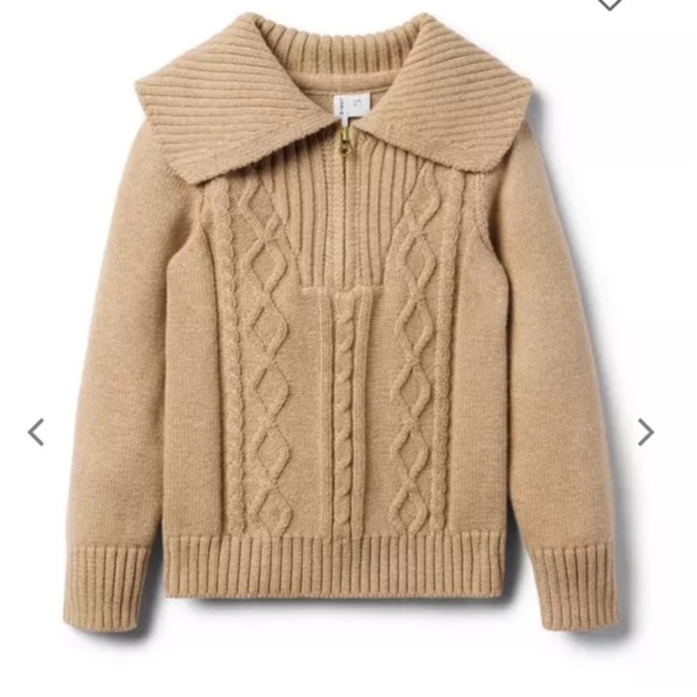 Janie and Jack Girl’s Cable Knit Half-Zip Sweater Tan Salted Caramel Heather 2T